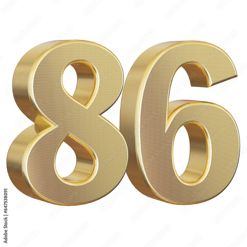 Gold number 86 - 3d number