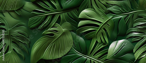 Green monstera leaves with different sizes and shapes