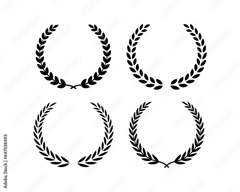 Set black silhouette circular laurel foliate,. Various round floral and laurel frames set Set black silhouette circular laurel foliate,. Various round floral and laurel frames set