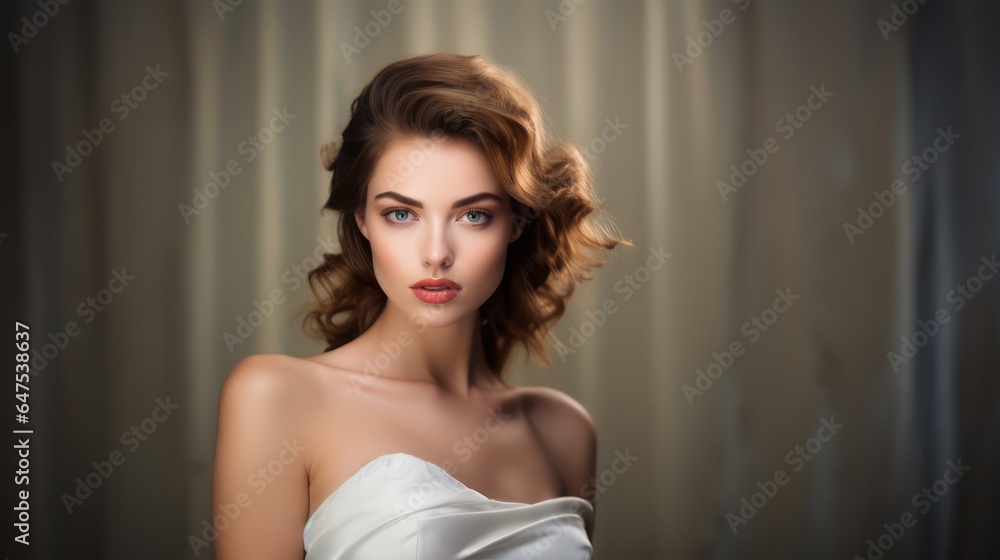Fototapeta premium Beauty portrait of young woman in studio. Non-existent person.