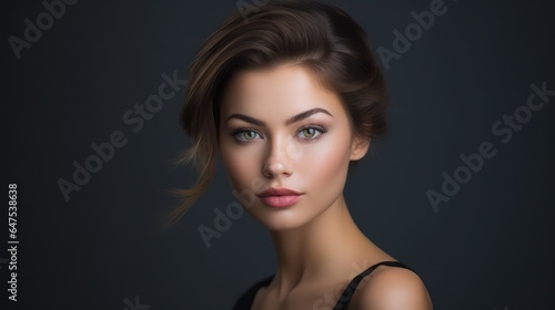 Beauty portrait of young woman in studio. Non-existent person.