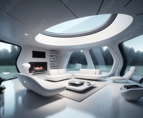 a futuristic home spaceship design with beautiful interior