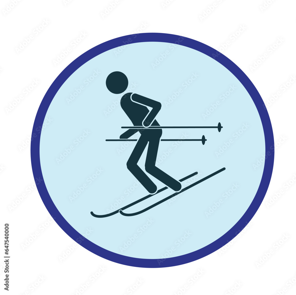 The stick man is skiing down the mountain. Winter sport. Vector illustration of a skier icon. The stick man is skiing down the mountain. Winter sport. Vector illustration of a skier icon.