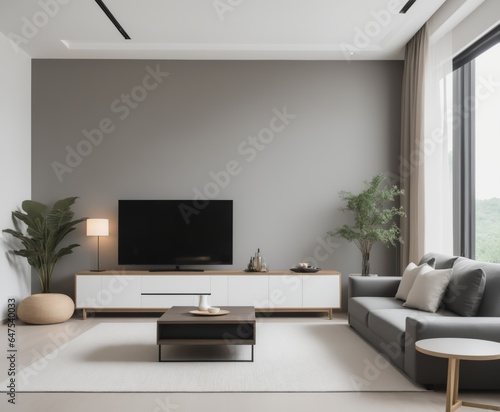 Minimalist style interior design of modern living room with tv.