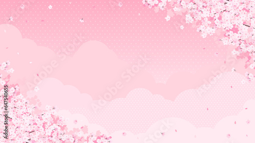 満開の桜とピンク色の雲・空 背景素材（横向き16:9）