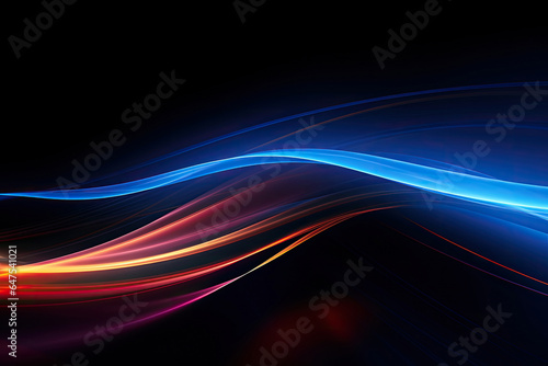 Abstract Speed light trails effect path, fast moving neon futuristic technology background, future virtual reality, motion effect, curve of neon bright, highway speed light. photo