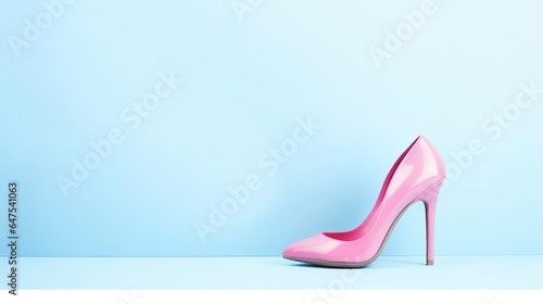 Blue high heel shoes on pink background