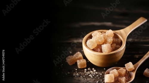 brown sugar in spoon and bowl on wooden background