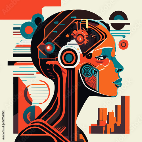 Artificial intelligence concept. Futuristic robot head. Vector illustration.