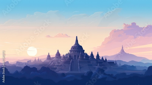 Borobudur Temple Poster in the Evening with Blue Sky View generative ai