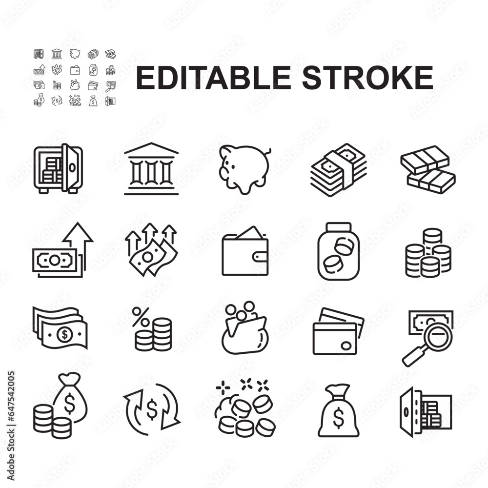 Fototapeta premium Simple Set of Money Related Vector Line Icons. 