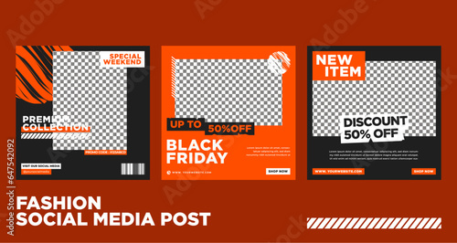 Black friday fashion social media post template with streetwear style. Set of vector social media template for online business.