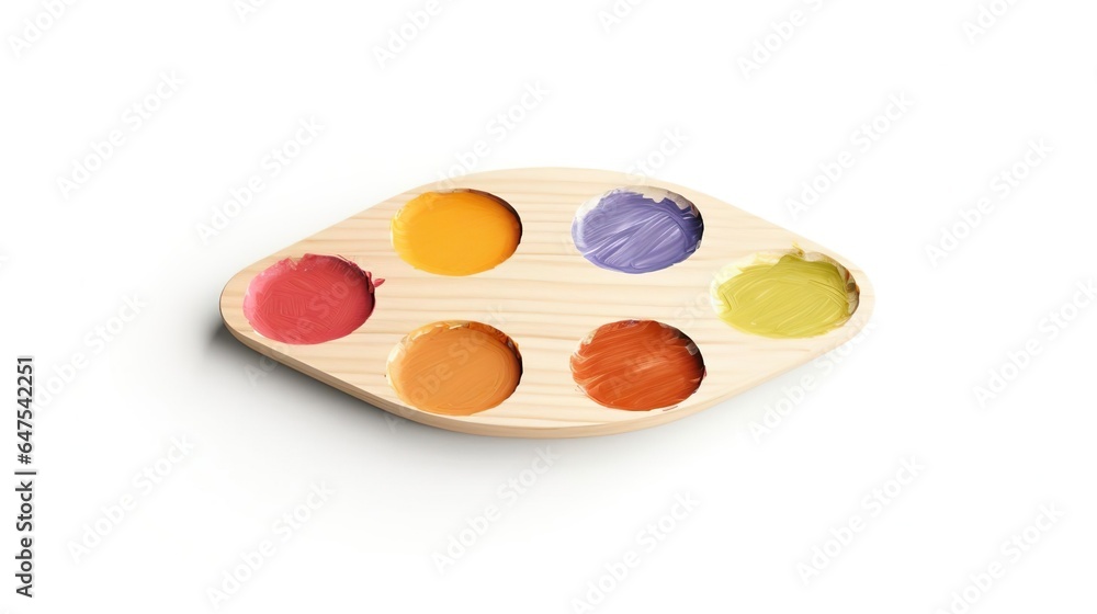 Wooden art palette with paints isolated on white Wooden art palette with paints isolated on white