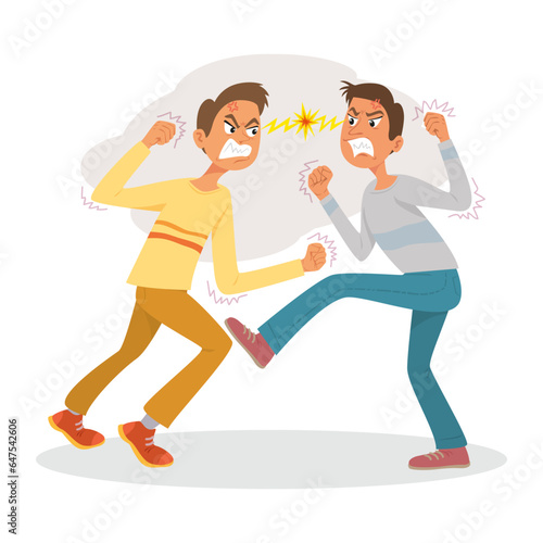 Two men arguing and conflicting, quarrel and fight between two aggressive people, illustration stock vector cartoon EPS10.