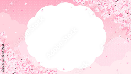 満開の桜とピンク色の雲・空　フレーム・背景素材（横向き16:9）