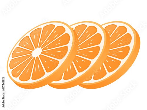 three orange slices, clipping path, isolated on a white background. vector illustration, isometric view