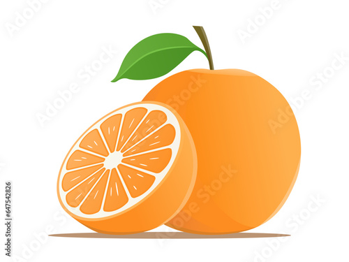 Orange slices. Citrus icons of orange. Round, half, and slice of fruit for juice. Fruit with vitamin C. Flat icon isolated on white background. Vector