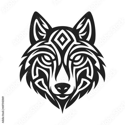 Tribal tattoo of the wolf head in Celtic and Nordic ornament flat style design vector illustration isolated on white background. Scandinavian Viking symbol of the wolf, tribal northern culture tattoo.