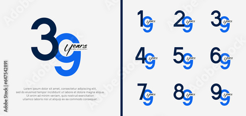 set of anniversary logo blue color number on white background for celebration