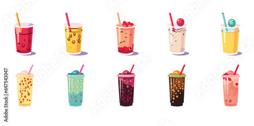Boba milk tea vector illustration design template elements, bubble milk tea image, collection of bubble tea drink picture