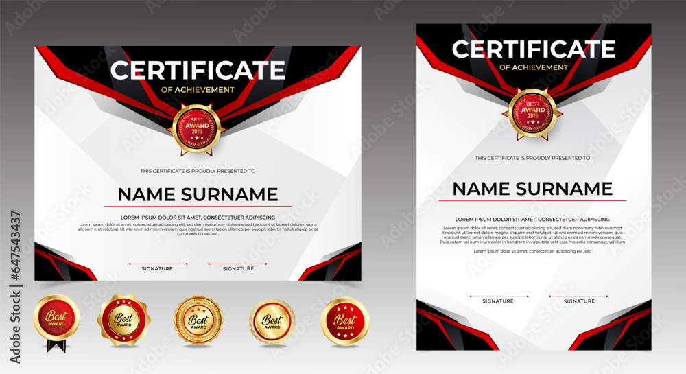 Red and Black Certificate template set with luxury badges. vector EPS ...