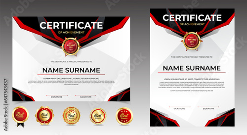 Red and Black Certificate template set with luxury badges. vector EPS 10