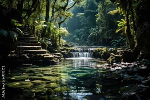 Waterfall hidden in the tropical jungle.