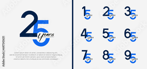 set of anniversary logo blue color number on white background for celebration