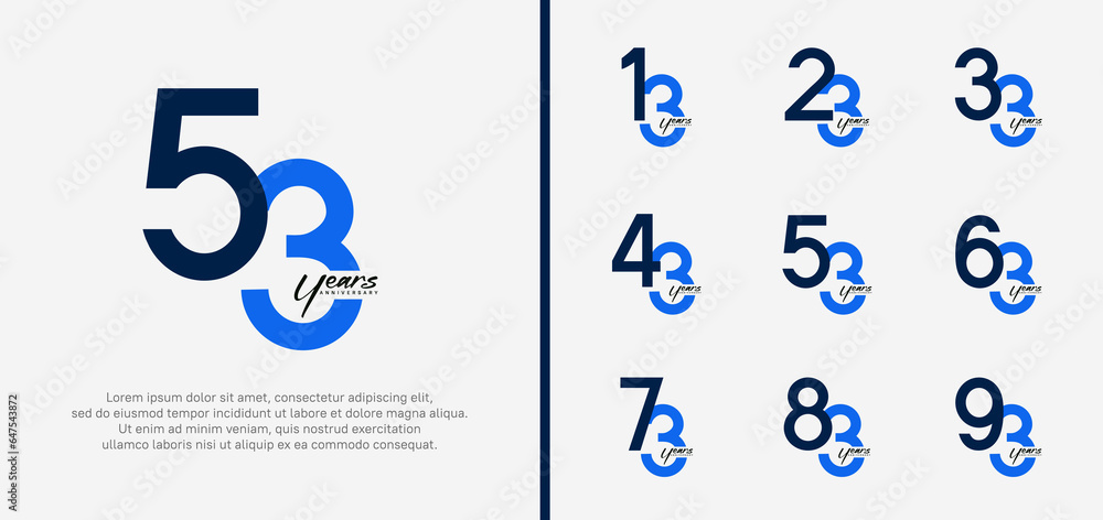 set of anniversary logo blue color number on white background for celebration set of anniversary logo blue color number on white background for celebration