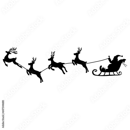 Vector Christmas black with Santa Claus riding his sleigh pulled by reindeers.