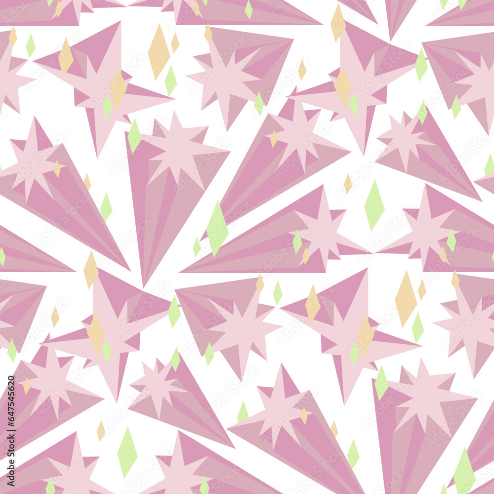 A pattern of pink shooting stars. A magical decoration on a white background. Shades of pink with a colored glow, mother-of-pearl shine. Shine, bling, stars, light, ray. printing on textiles and paper A pattern of pink shooting stars. A magical decoration on a white background. Shades of pink with a colored glow, mother-of-pearl shine. Shine, bling, stars, light, ray. printing on textiles and paper
