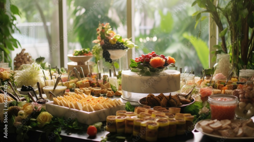 Buffet Party, catering wedding buffet food table. Generative Ai