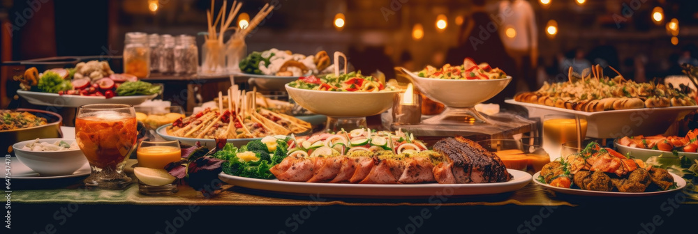 Buffet Party, Food Buffet Catering Dining Eating Party Sharing Concept. Generative Ai