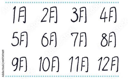 12ヶ月の手描き文字イラストセット