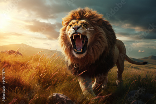 the lion roared angrily photo