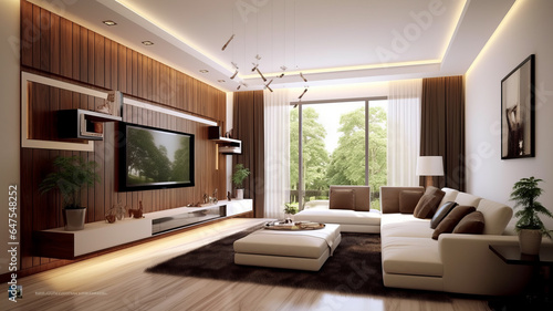 living room, Minimalist style interior design of modern living room with tv.