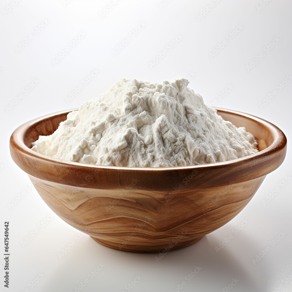 flour on the wooden table on white background. Made with generative ai flour on the wooden table on white background. Made with generative ai