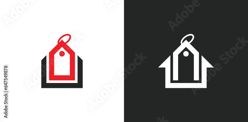 Home with Price Tag Coupon Logo Concept icon symbol sign Element Design. House, Discount, Offer, Shop, Home sale Logotype. Vector illustration template