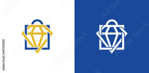 Diamond Shop Bag Logo Concept sign icon symbol Element Design. Jewellery, Gem, Jewelry, Store, Shopping Bag Logotype. Vector illustration logo template