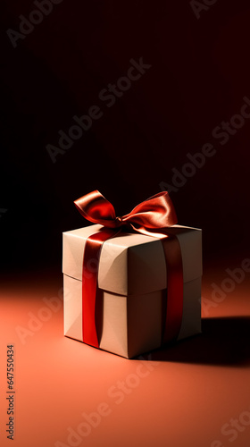 Gift box with ribbon bow closeup isolated, generative AI.