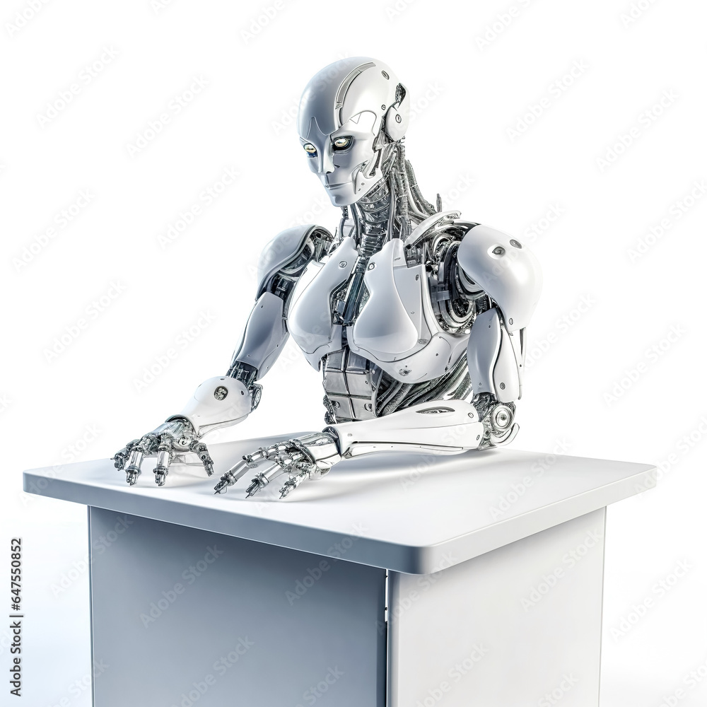 Robot humanoid on a white background, AI thinking brain, generative AI. Robot humanoid on a white background, AI thinking brain, generative AI.