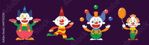 Bright Clown Character in Circus Costume Vector Set © topvectors
