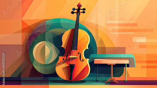 Abstract Music Background with Cello and Piano. Colorful Musical Instruments Illustration