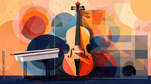 Abstract Music Background with Cello and Piano. Colorful Musical Instruments Illustration