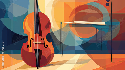 Abstract Music Background with Cello and Piano. Colorful Musical Instruments Illustration