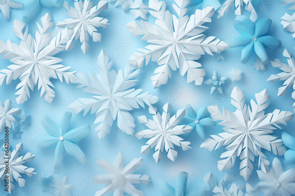 Paper snowflakes on a blue background. Paper snowflakes on a blue background.