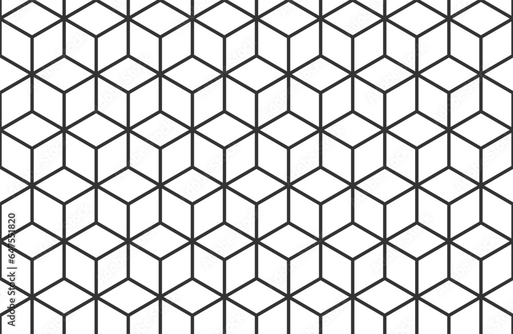 Isometric cube grid seamless pattern. Line isometric grid with editable strokes. Cubic hexagon texture. Rhombus mesh background. Geometric squared pattern. Vector illustration on white background. Isometric cube grid seamless pattern. Line isometric grid with editable strokes. Cubic hexagon texture. Rhombus mesh background. Geometric squared pattern. Vector illustration on white background.