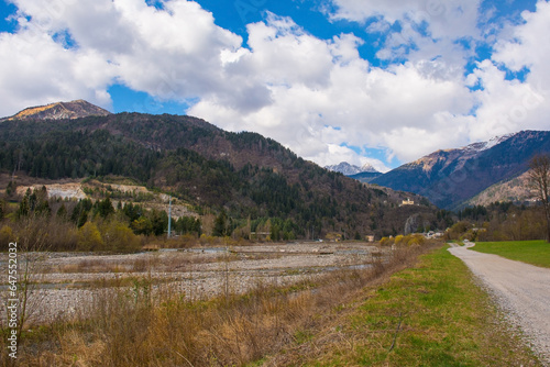 The Torrente Degano river just north of Ovaro village in Carnia, Udine Province, Friuli-Venezia Giulia, north east Italy photo