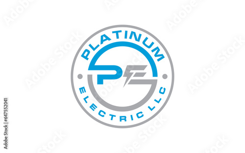 Abstract Letter PE Electricity badge vector Logo design