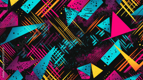 Colorful 80s or 90s Retro pattern, shapes and design for print, textile or background